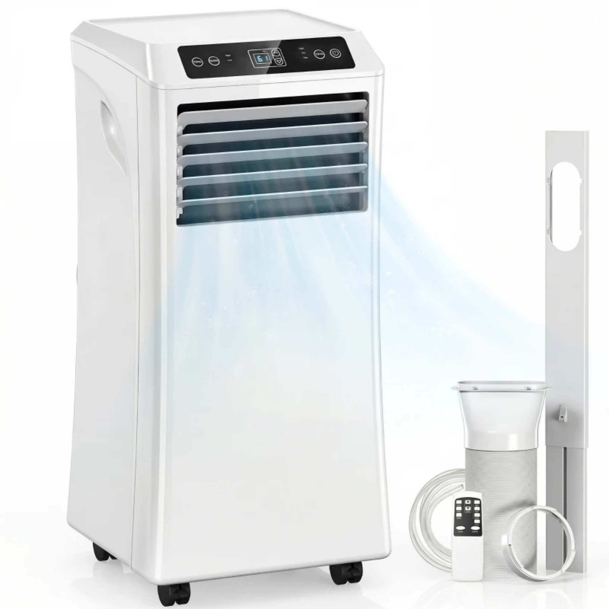 EdenDirect 10000 BTU 441 Sq. Ft. 4?in?1 Portable Air Conditioner, Cool, Dry, Dehumidify, Fan & Sleep Modes, Touch Control Panel, Remote Control, Rolling Wheels for Home Bedroom in White